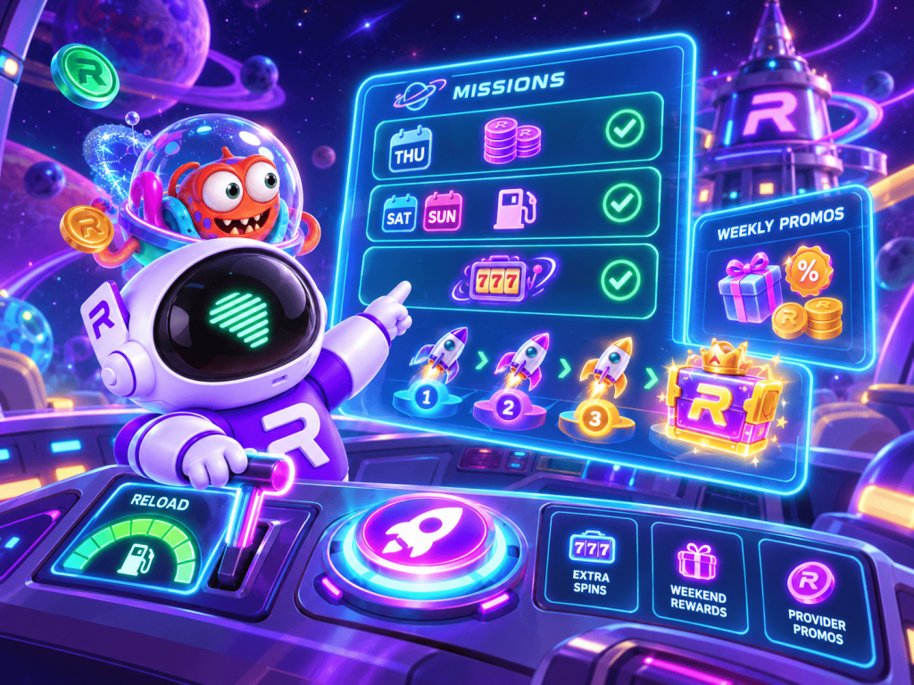 Casino Rocket missions, weekly reload bonuses and promotional rewards