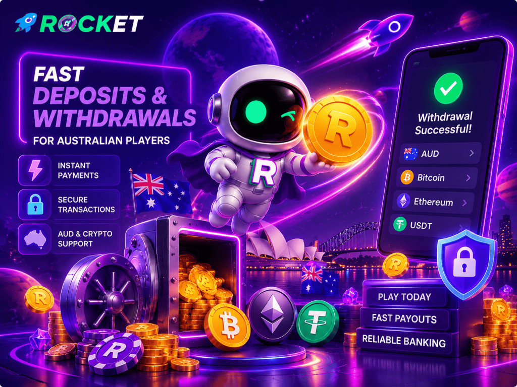 Casino Rocket payment methods with AUD deposits crypto and secure withdrawals