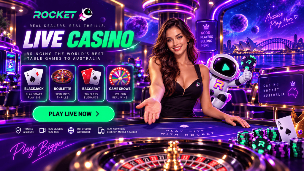Casino Rocket live casino in Australia with blackjack, roulette, baccarat and live dealer games